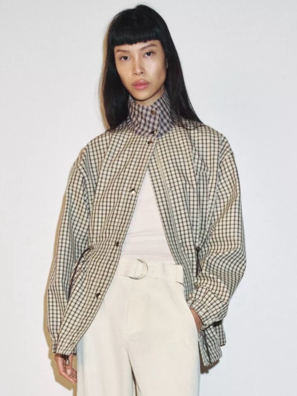 Popular Zara Cream & Brown Plaid Drawstring Jacket Coat NEW
